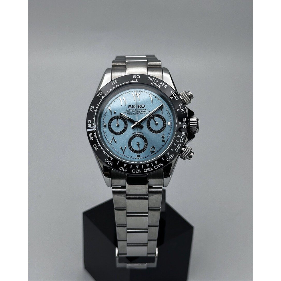 Custom Seiko Mod • Ice Blue Arabic Daytona • 39.5mm